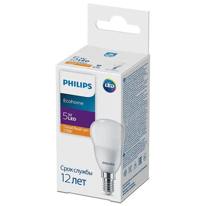 Лампа світлодіодна Philips Ecohome, 5 Вт, E14 827 P45, 929002969637 купити недорого в Україні, фото 1