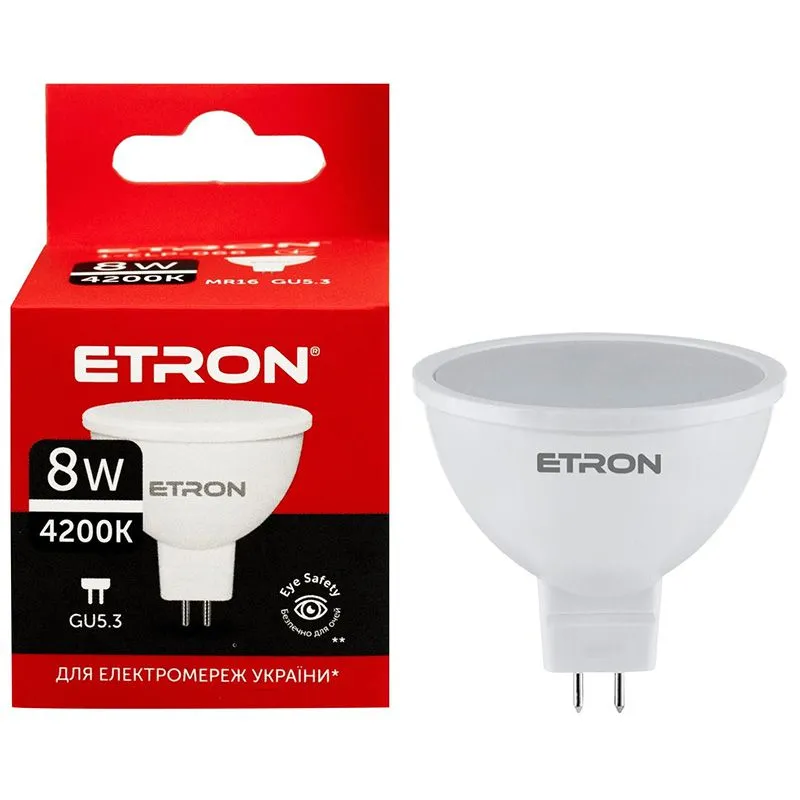 Лампа світлодіодна Etron, 8 W, MR16, GU5.3, 4200 K, 1-ELP-066 купити недорого в Україні, фото 1