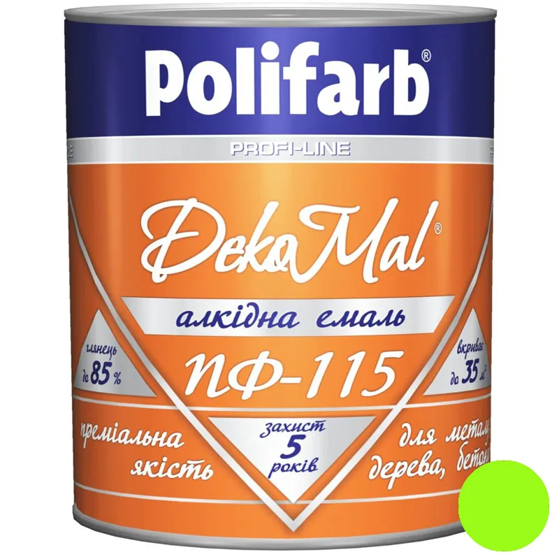 Эмаль алкидная Polifarb DekoMal ПФ-115, 0,9 кг, салатовый купить недорого в Украине, фото 1