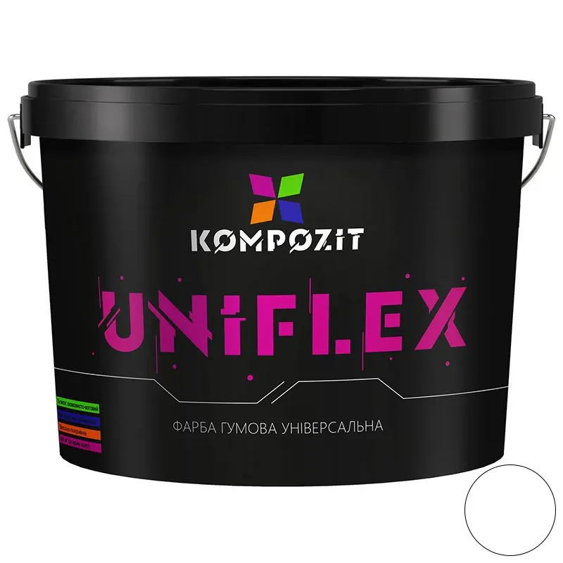 Фарба гумова Kompozit Uniflex RAL9016, 0,9 кг, білий купити недорого в Україні, фото 1