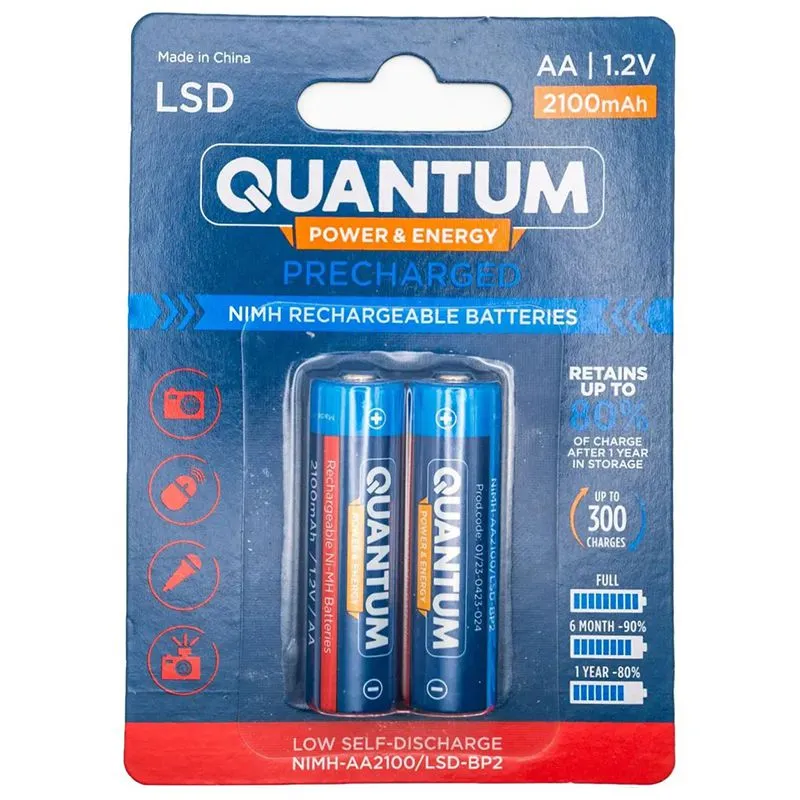 Акумулятор з низьким саморозрядом Quantum Ni-MH, 2100 mAh, 2 шт, NiMH-AA2100/LSD-BP2 купити недорого в Україні, фото 1