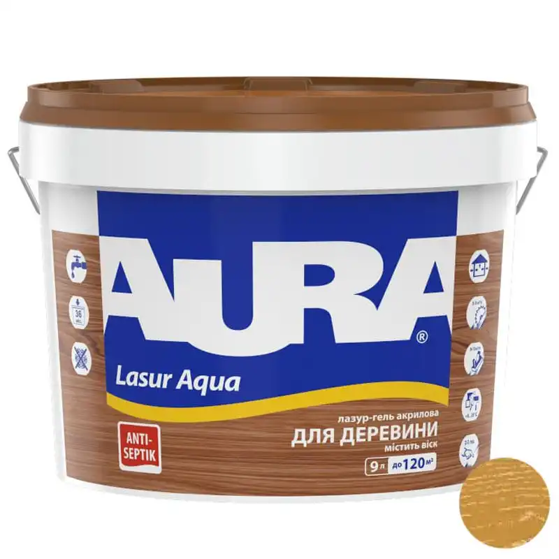 Лазурь акриловая Aura Lasur Aqua, 9 л, полуматовый, тик купить недорого в Украине, фото 1