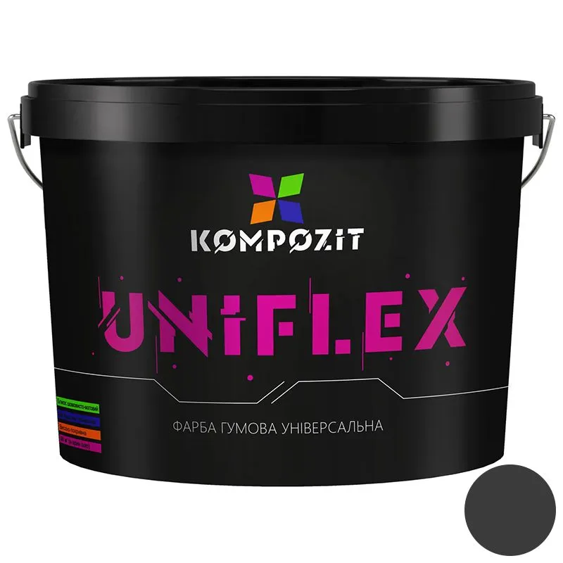 Фарба гумова Kompozit Uniflex RAL7024, 0,9 кг, графіт купити недорого в Україні, фото 1