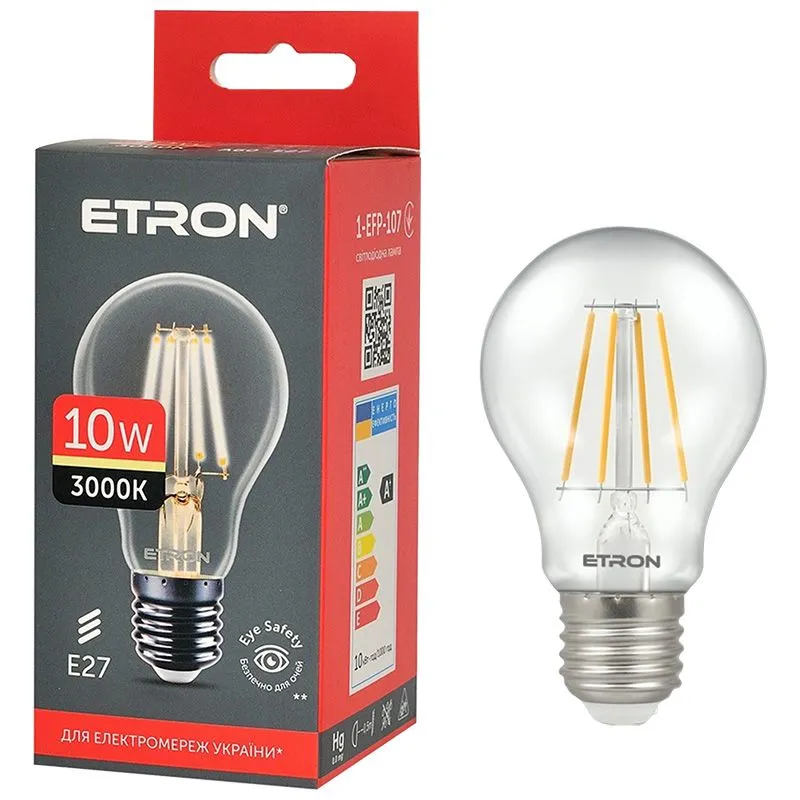 Лампа філаментна Etron, 10W, A60, E27, 3000K, 1-EFP-107 купити недорого в Україні, фото 1