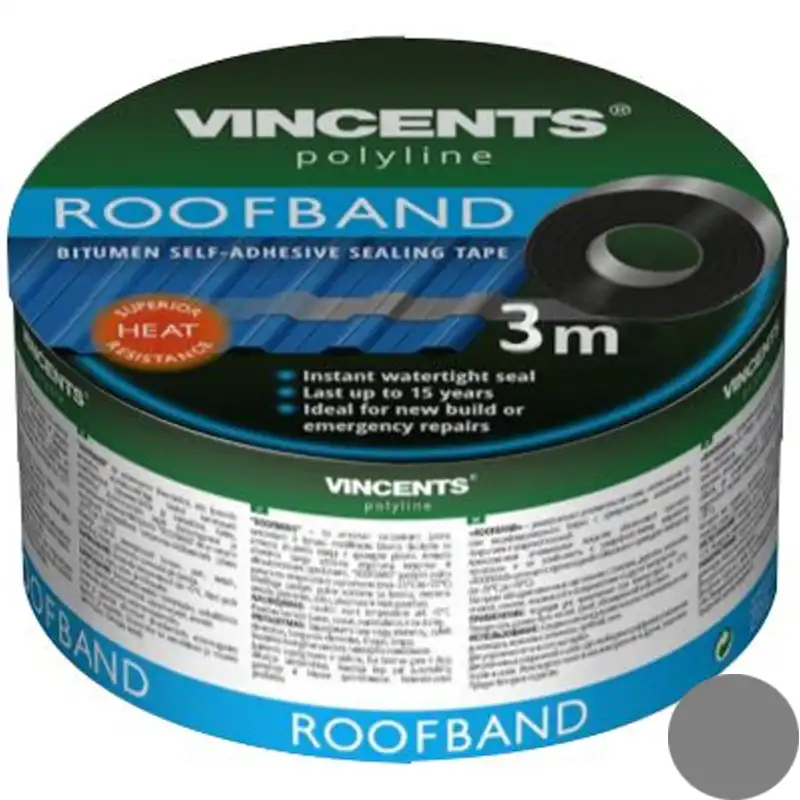Стрічка ущільнювальна Vincents Roofband, 75x3000 мм, сіра купити недорого в Україні, фото 1