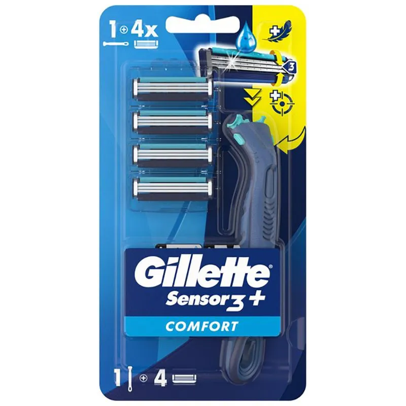 Бритва Gillette Sensor 3 Plus Комфорт, с 4 сменными кассетами, 8700216639484 купить недорого в Украине, фото 1