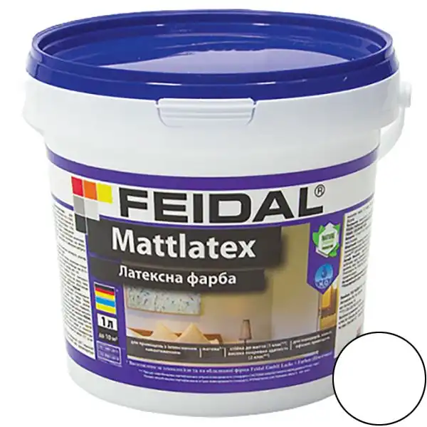 Краска интерьерная латексная Feidal Mattlatex, матовая, белая, 1 л купить недорого в Украине, фото 1