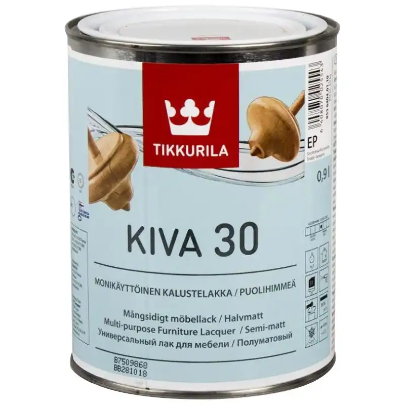 Лак для деревянных поверхностей Tikkurila Kiva, 0,9 л, полуматовый купить недорого в Украине, фото 1