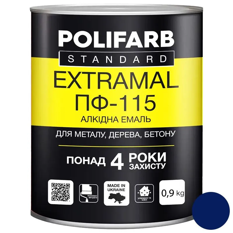 Емаль Polifarb ExtraMal ПФ-115, 0,9 кг, синя купити недорого в Україні, фото 1