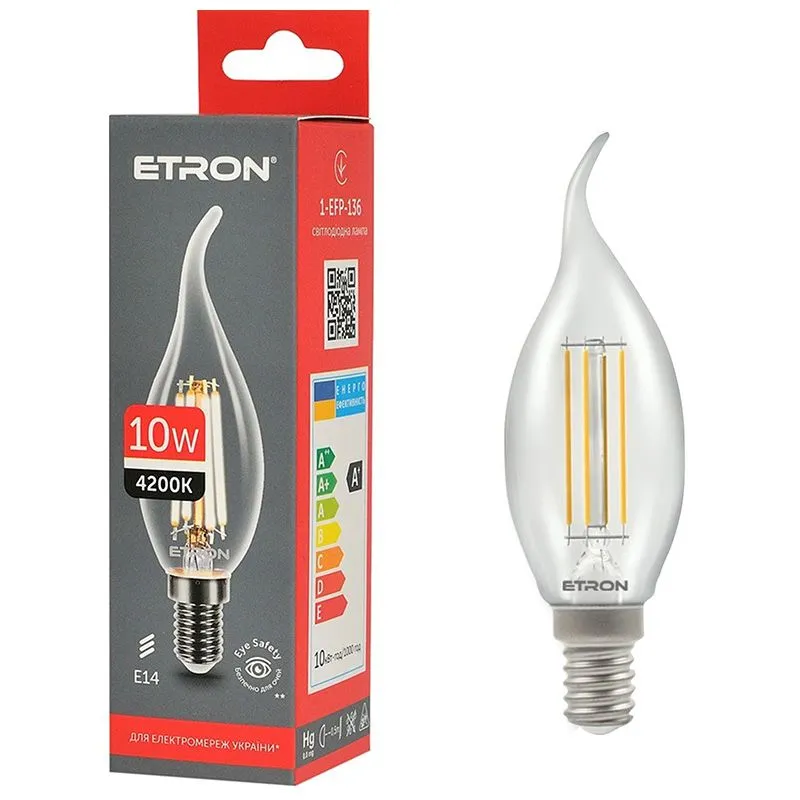 Лампа філаментна Etron, 10W, C37T E14, 4200K, 1-EFP-136 купити недорого в Україні, фото 1