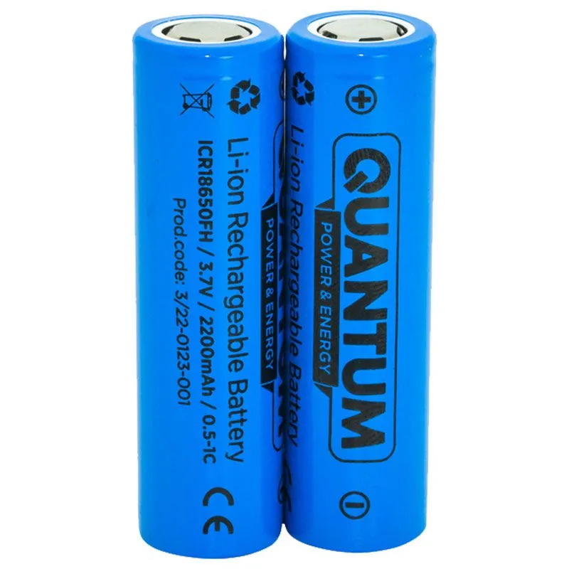 Акумулятор літій-іонний Quantum Li-ion ICR18650, 2200 mAh, 2 шт, ICR18650FH/2200-PB2 купити недорого в Україні, фото 1