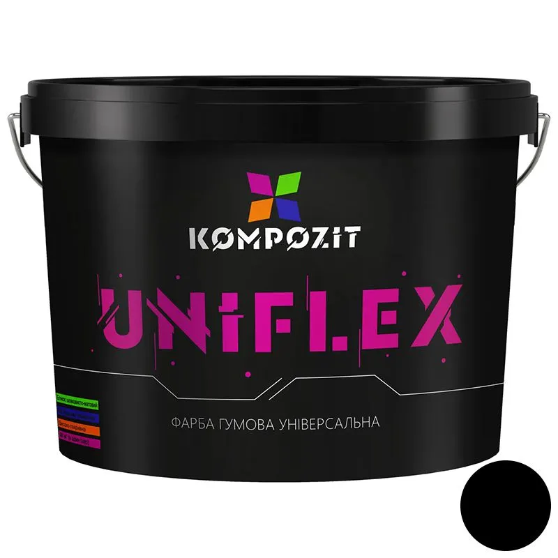 Краска резиновая Kompozit Uniflex RAL9011, 0,9 кг, черный купить недорого в Украине, фото 1