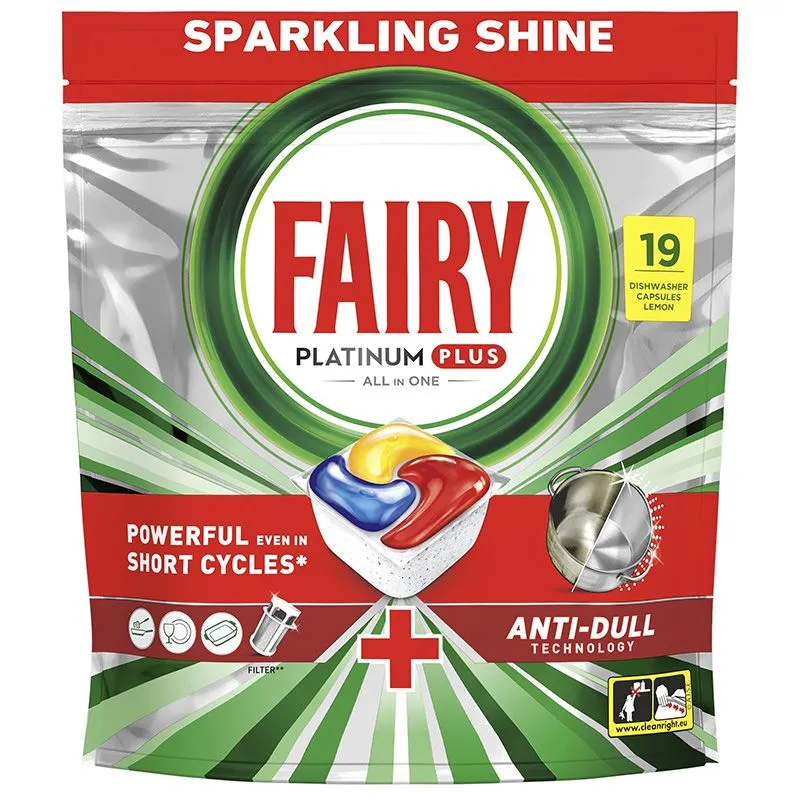 Капсулы для посудомоечной машины Fairy Platinum Plus Все в одном Лимон, 19 шт купить недорого в Украине, фото 1