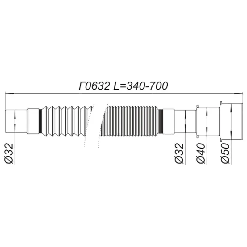 Гофра-труба для сифона Vidan ТА-Г0632-09, ДУ 32-32х40х50, L 34-70 см, 000139921 купить недорого в Украине, фото 2