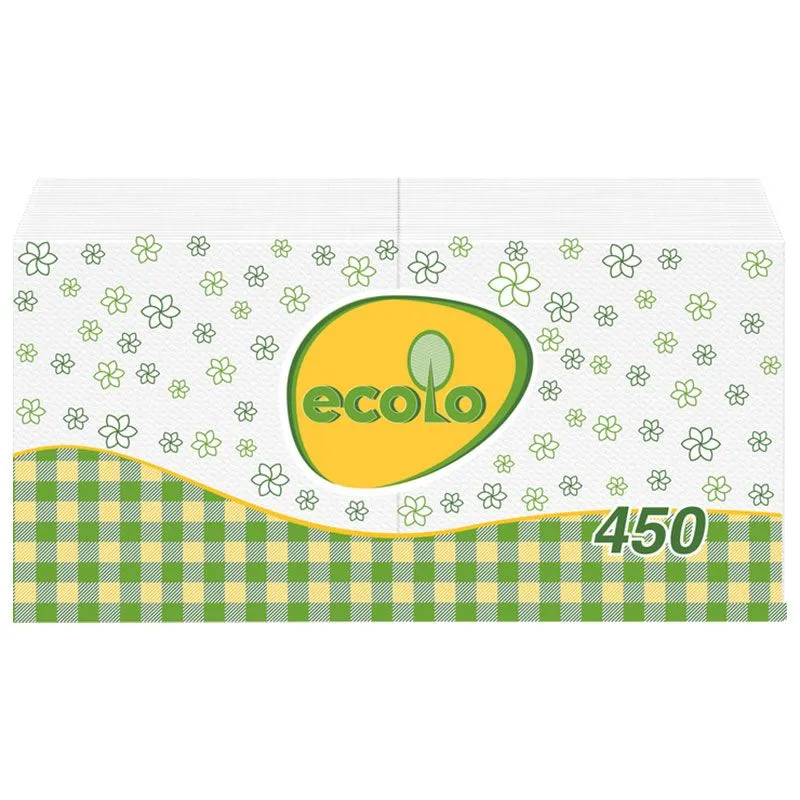 Салфетки бумажные Ecolo, 1 слой, 21х24 см, белый, 450 шт, 58769789 купить недорого в Украине, фото 1