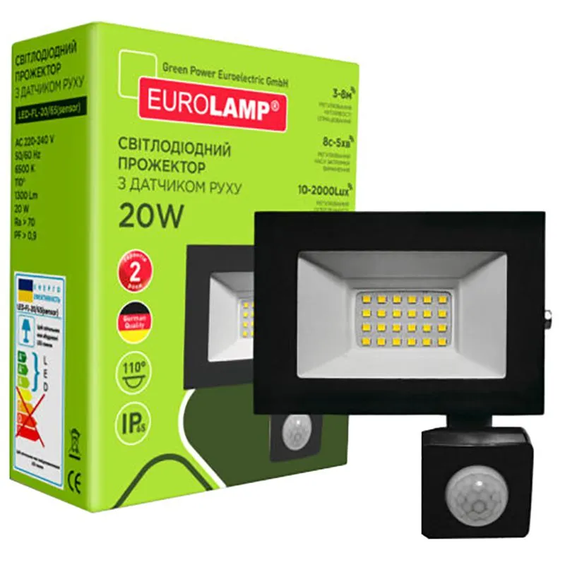 Прожектор Eurolamp, 20 Вт, 6500 K, чорний, LED-FL-20/65(sensor) купити недорого в Україні, фото 2