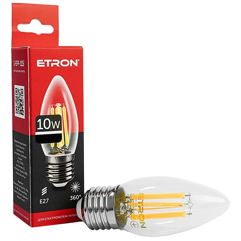 Лампа філаментна Etron, 10W, C35 E27, 3000K, 1-EFP-115 купити недорого в Україні, фото 1