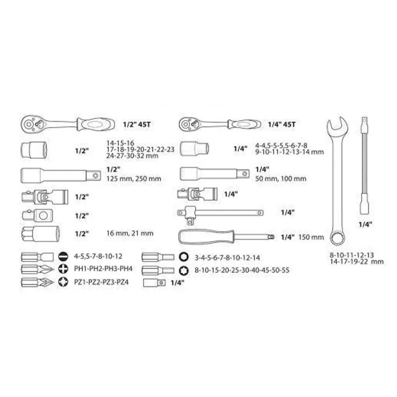 Универсальный набор инструментов Alloid 1/4" & 1/2", 82 предмета, ПН-46 купить недорого в Украине, фото 2