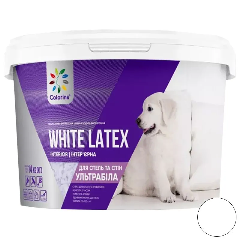 Фарба інтер`єрна Colorina White Latex, 1,4 кг, матова, білий купити недорого в Україні, фото 1