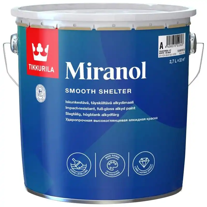 Эмаль универсальная Tikkurila Miranol Тикс, 2,7 л купить недорого в Украине, фото 1