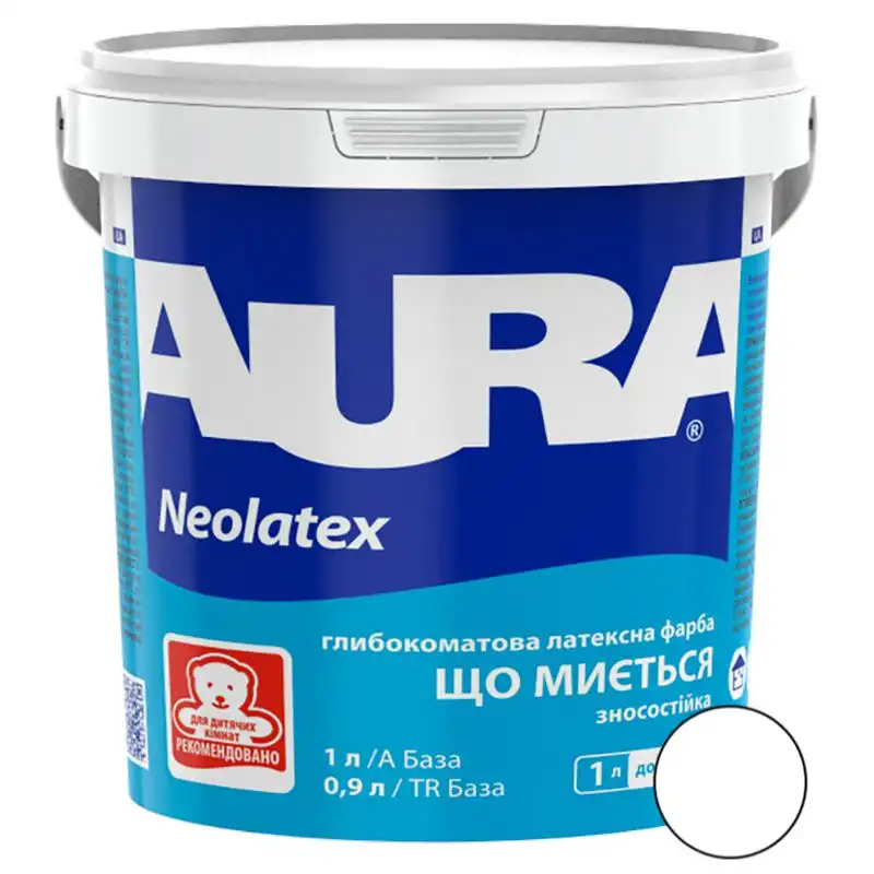 Фарба інтер'єрна акрилова Aura Neolatex, 1 л, глибокоматова, білий купити недорого в Україні, фото 1