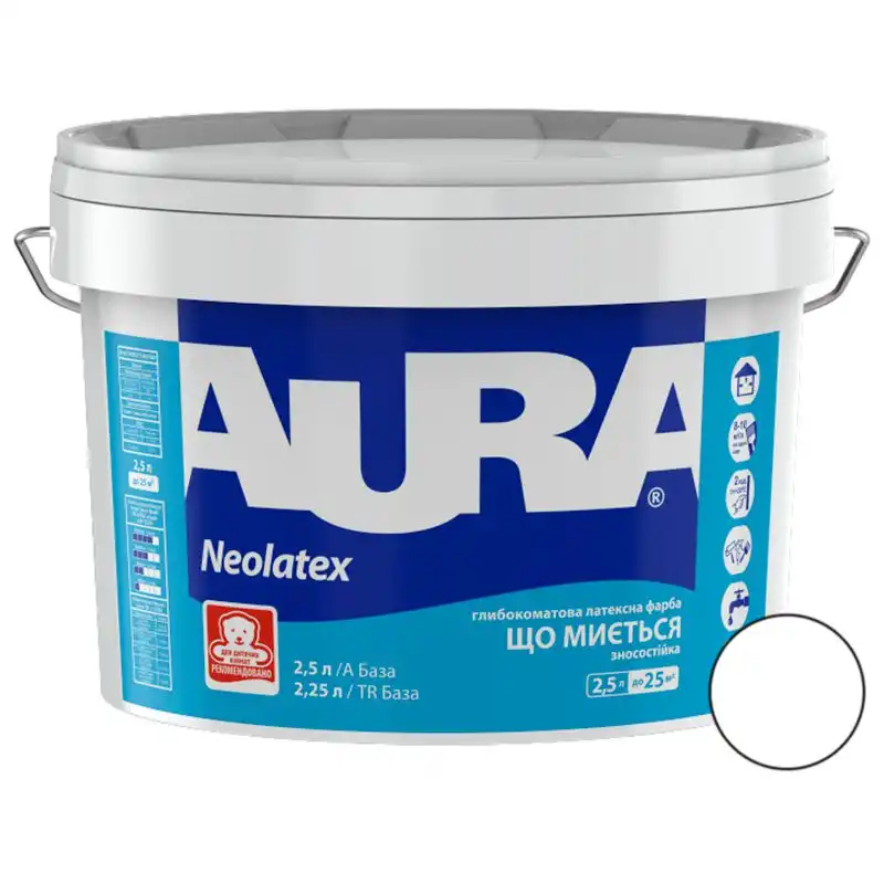 Фарба інтер'єрна акрилова Aura Neolatex, 2,5 л, глибокоматова, білий купити недорого в Україні, фото 1