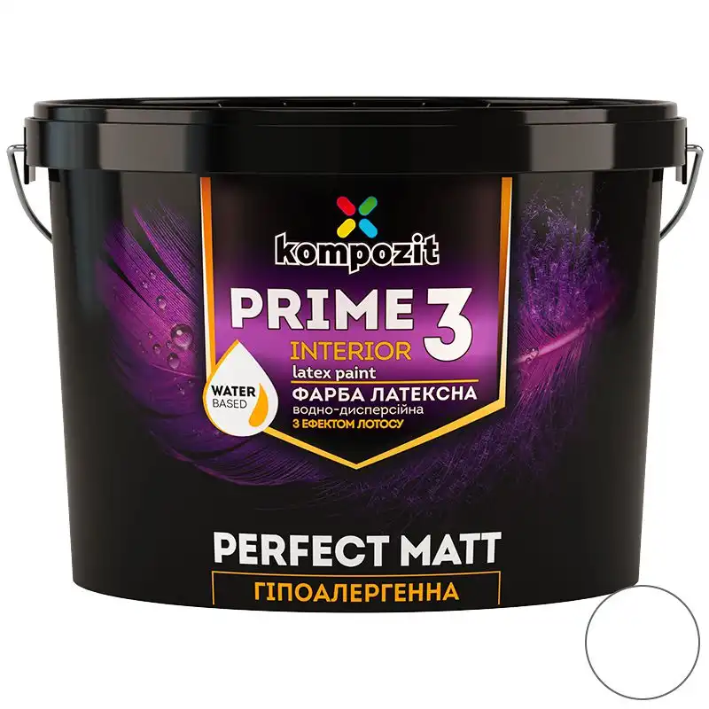 Краска интерьерная латексная Kompozit Prime 3, База С, 0,9 л, глубокоматовая, прозрачный купить недорого в Украине, фото 1