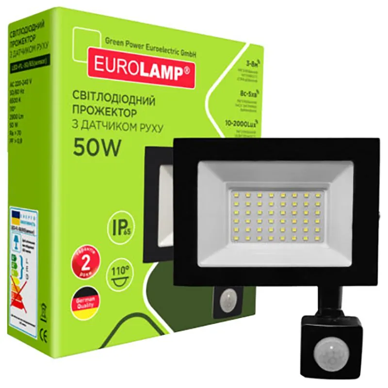 Прожектор Eurolamp, 50 Вт, 6500 K, чорний, LED-FL-50/65(sensor) купити недорого в Україні, фото 2