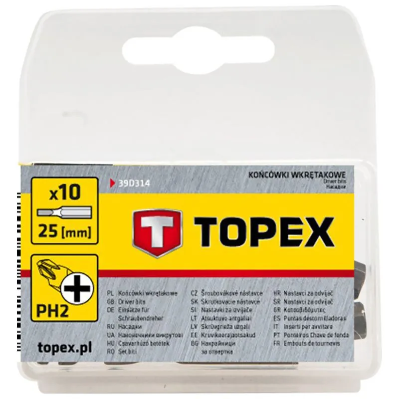 Набір насадок Topex PH2, 10 шт, 39D314 купити недорого в Україні, фото 1