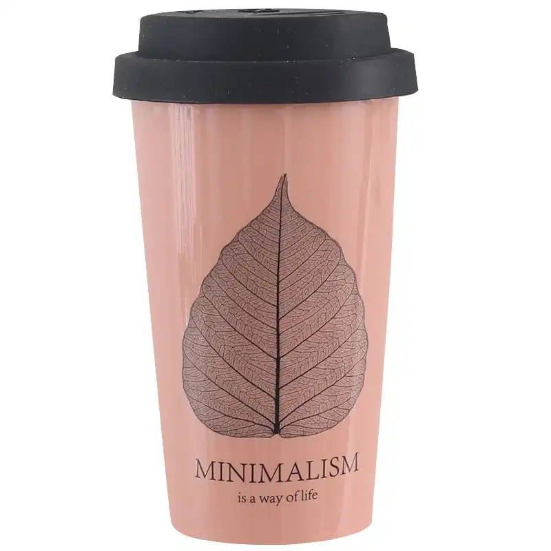 Чашка з кришкою Limited Edition Minimalism, 400 мл, кораловий, 6583580 купити недорого в Україні, фото 1