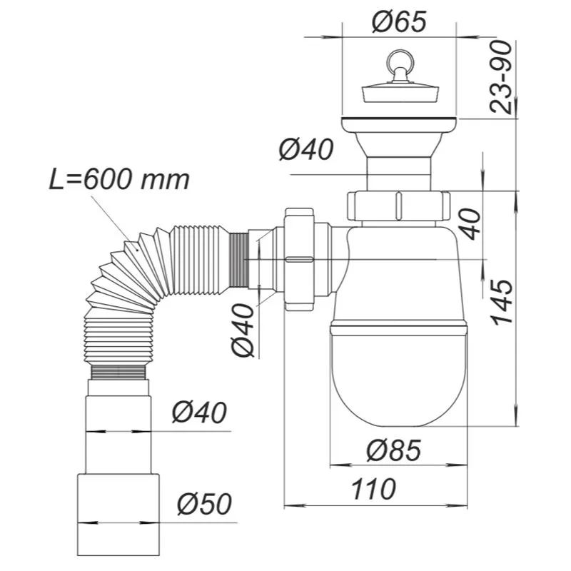 Сифон для мойки Vidan ДУ 40/50 ТА-КА1310-11, 1 1/2, 000139923 купить недорого в Украине, фото 2