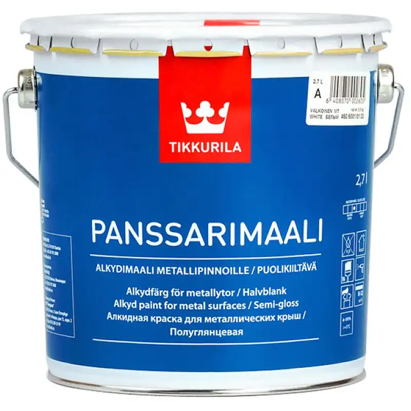 Фарба для металевих дахів Tikkurila Panssarimaali, база С, 2,7 л купити недорого в Україні, фото 1