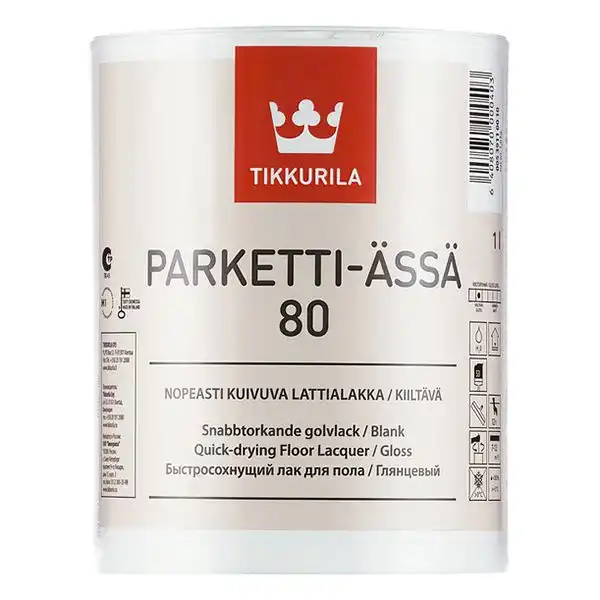 Лак паркетний Tikkurila Parketti Assa 80, 1 л, глянцевий купити недорого в Україні, фото 1