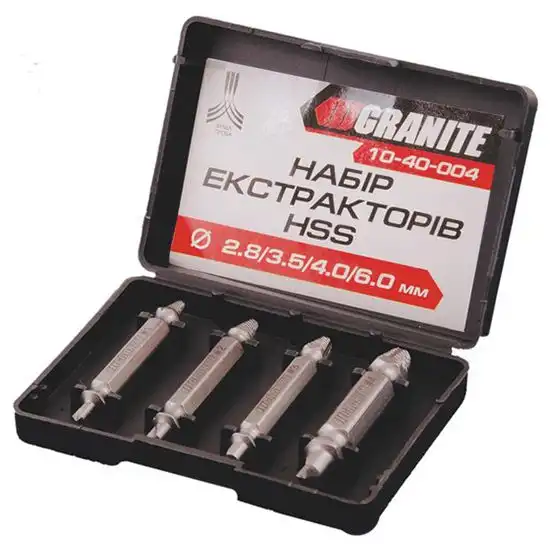 Набір для викручування зірваних гвинтів (екстрактори) Granite, 3-6 мм, 4 шт, 10-40-004 купити недорого в Україні, фото 1
