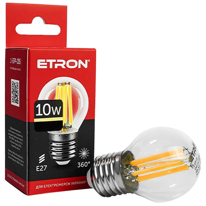Лампа філаментна Etron, 10W, G45 E27, 3000K, 1-EFP-155 купити недорого в Україні, фото 1