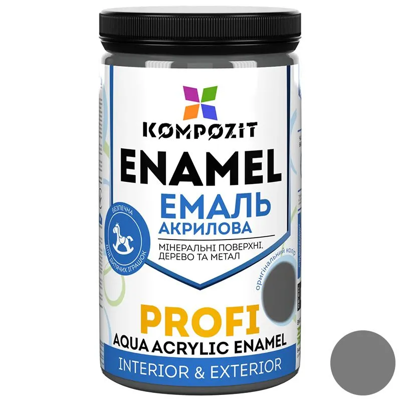 Эмаль акриловая Kompozit Profi, 0,7 л, глянцевая, серая купить недорого в Украине, фото 1