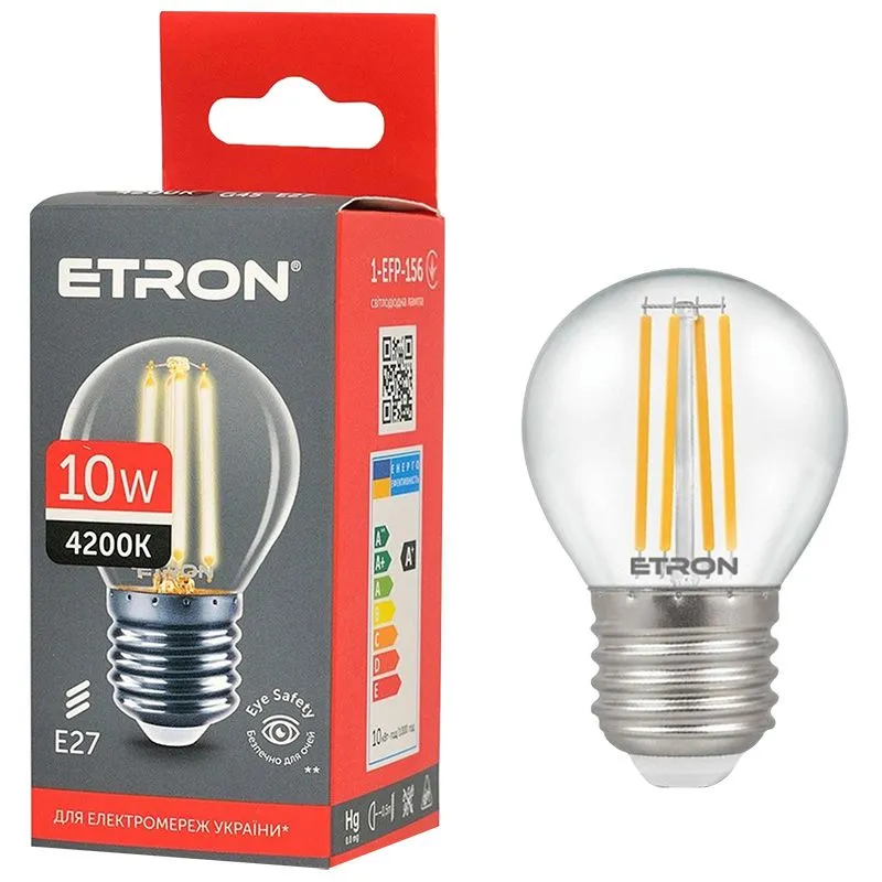 Лампа філаментна Etron, 10W, G45 E27, 4200K, 1-EFP-156 купити недорого в Україні, фото 1