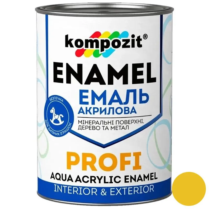 Эмаль акриловая Kompozit Profi, 0,7 л, глянцевый, жёлтый купить недорого в Украине, фото 1