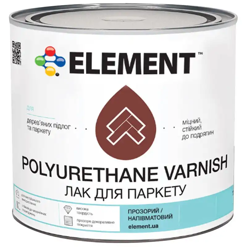 Лак для паркета Element, 3,8 кг, полуматовый купить недорого в Украине, фото 1