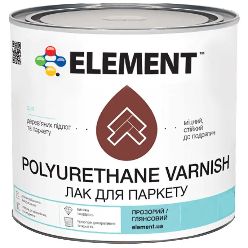 Лак для паркету Element, 3,8 кг, глянцевий купити недорого в Україні, фото 1