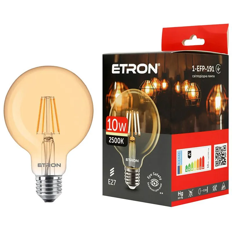 Лампа філаментна Etron, 10W, G95 E27, 2500K, 1-EFP-191 купити недорого в Україні, фото 1