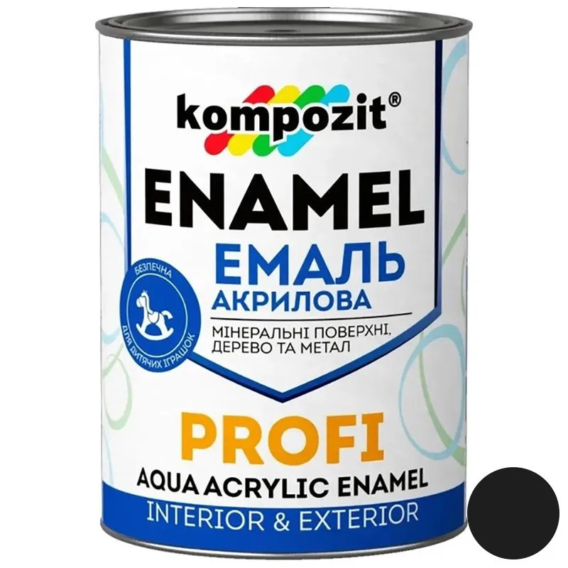 Эмаль акриловая Kompozit Profi, 0,7 л, глянцевая, чёрный купить недорого в Украине, фото 1