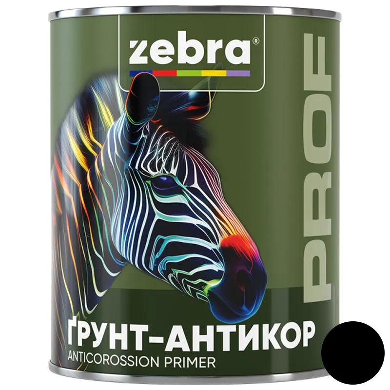 Ґрунт-антикор Zebra PROF  1190 090P, 0,8 кг, чорний купити недорого в Україні, фото 1