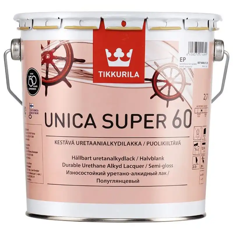 Лак Tikkurila Unica Super, 2,7 л, полуглянцевый купить недорого в Украине, фото 1