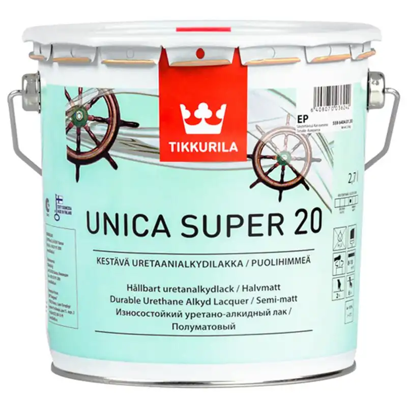 Лак Tikkurila Unica Super, 2,7 л, полуматовый купить недорого в Украине, фото 1