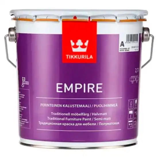 Краска алкидная для мебели Tikkurila Empire, база А, 2,7 л, полуматовый белый купить недорого в Украине, фото 1