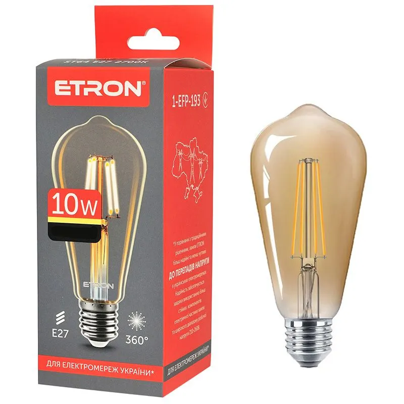 Лампа філаментна Etron, 10W, ST64 E27, 2500K, 1-EFP-193 купити недорого в Україні, фото 1