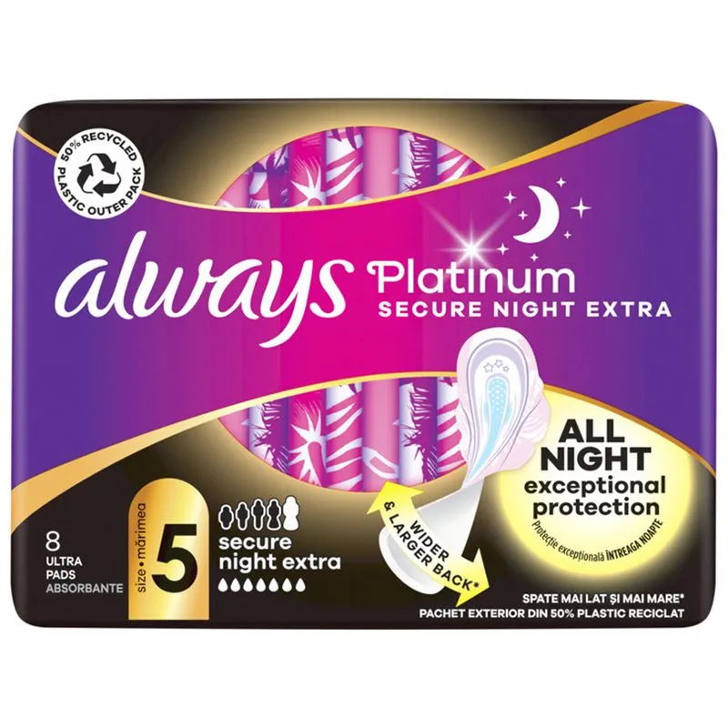 Прокладки Always Platinum Secure Night Extra, ароматизовані, 8 шт купити недорого в Україні, фото 1