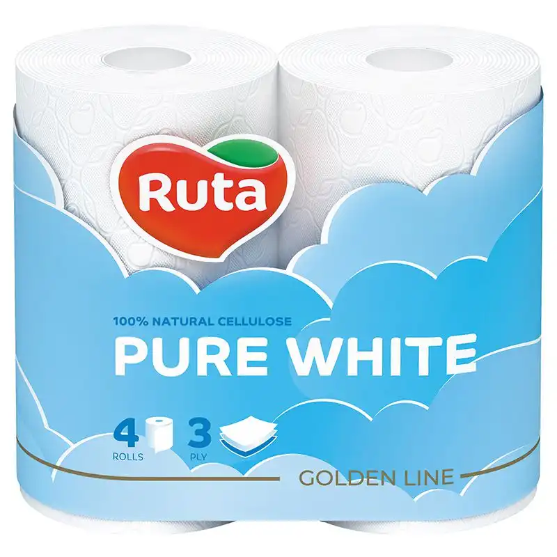Папір туалетний Ruta Pure White, тришаровий, 4 шт., білий купити недорого в Україні, фото 1