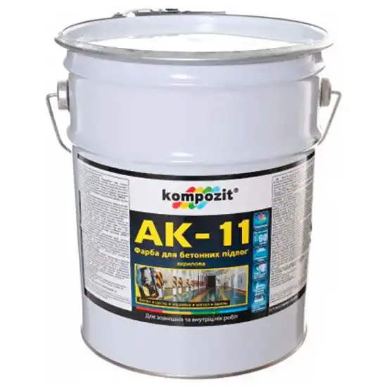 Фарба для бетонних підлог Kompozit АК-11, 10 кг, шовковисто-матовий сірий купити недорого в Україні, фото 1